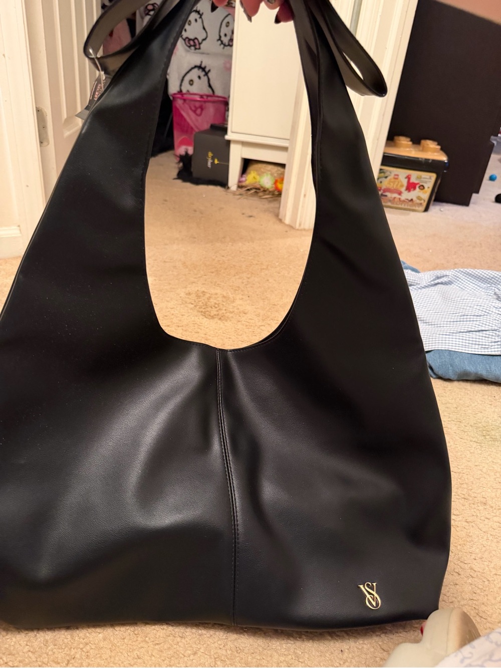 Victoria's Secret Black Shoulder Tote with Gold Logo